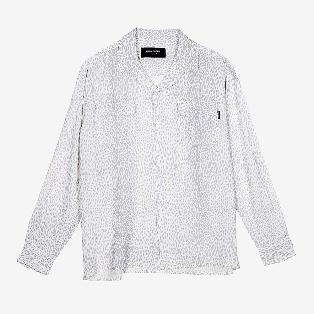 Noon Goons White Leopard Print Rayon Shirt Mens XL Cuban Camp-Collar Designer